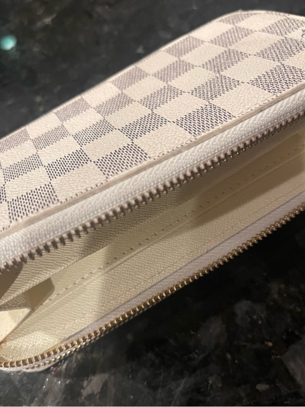 Designer-Inspired White Checkered Zip Wallet